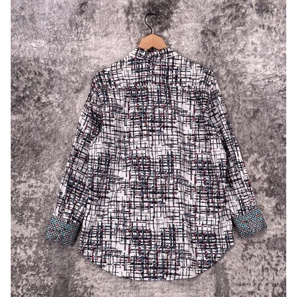 Robert Graham Shirt Medium Mens Classic Flip Cuff White Abstract Geometric - Picture 3 of 8